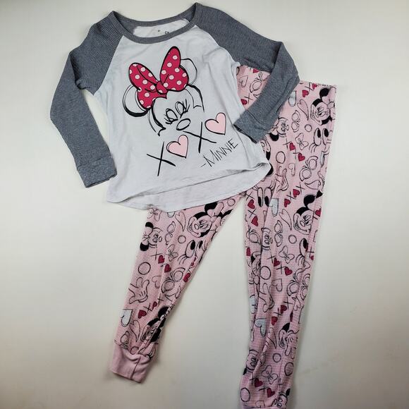Disney Sleepwear Minnie Mouse Pajama PJ Lounge 2 Piece Set Jogger Raglan Tee Med - Picture 1 of 8